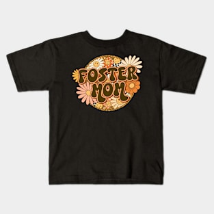 Foster Mom Retro Groovy Floral Leopard Kids T-Shirt